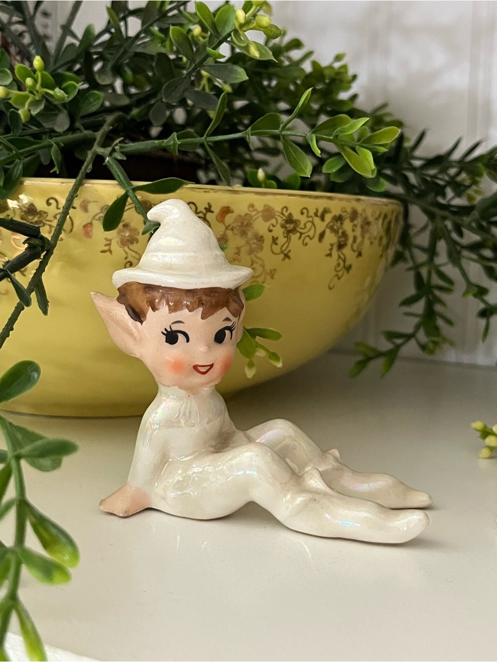 Vintage MCM Japan Style Pearlescent Ceramic Pixie Elf Long Feet